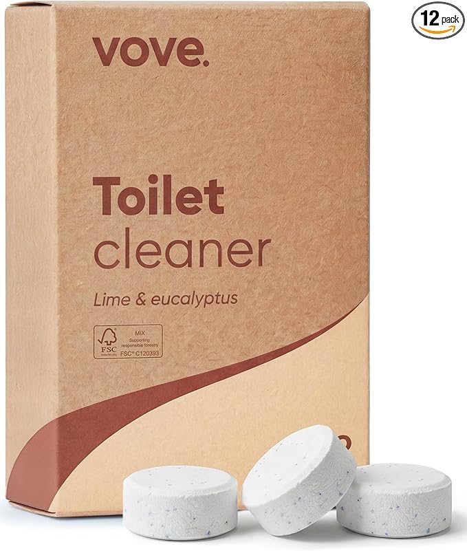 Vove Probiotic Toilet Bowl Cleaner Tablets, 12 Count - Lime & Eucalyptus, Citric Acid + Oxygen Bleach Fizzing Formula, Dissolves Hard Water Stains & Limescale, Plant-Based, Septic Safe, Plastic-Free