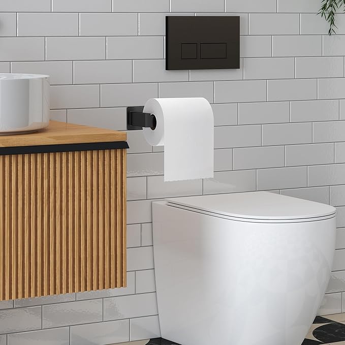 Toilet Paper Holder, Self-Adhesive Toilet Paper Roll Holder for Bathroom and Washroom, No-Drill SUS 304 Stainless Steel,Matte Black