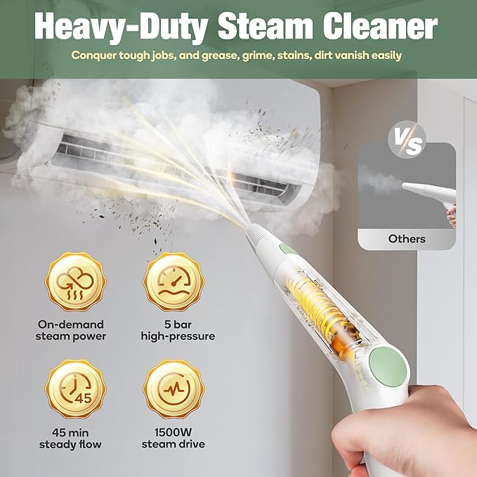 Newbealer Heavy-Duty Steam Cleaner for Home, Stainless Steel Boiler, Steam Mop with 25-Piece Accessories, Max 5 Bar, Multi-Purpose Steamer for Floors, Cars, Furniture, Tiles, and More