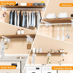 Closet Rod Bracket White WYGWP Heavy Duty Shelf Brackets with Rod Holder Supports 200lbs,Sturdy Closet Shelves Wall Mounted for DIY Home and Closet Decor