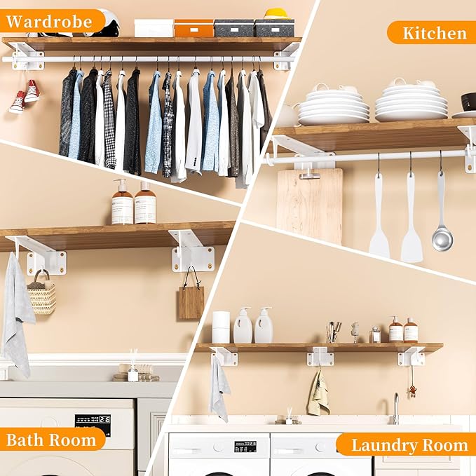 Heavy Duty Closet Rod Bracket 2 Pack WYGWP Wall Mounted Closet Shelf Brackets Supports 200lbs,White Closet Rod Support Bracket for DIY Home and Closet Decor