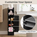 Tangkula Small Bathroom Storage Cabinet with Door, Toilet Paper Holder Stand with Adjustable Shelves & Open Compartment for Small Spaces, Narrow Freestanding Storage, 7 x 7.5 x 31.5 Inches (Black)