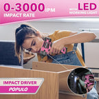 Pink Household Power Tool Combo for Women(3-Tool), 12V Lightweight Cordless Drill with Battery x2, Impact Driver and Rotary Tool Kit-Home Tool Kit for DIY, Home Improvement