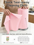 Microfiber Cleaning Cloths Roll, 75 Pack Tear Away Microfiber Towels Roll, 12" x 12" Lint Free Rags, Reusable Cleaning Cloths, Washable, Scratch Free,Ultra Absorbent Dish Rags(Pink)