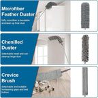 7 Pcs Microfiber Feather Duster with 100-inch Telescopic Extendable Pole, Washable and Reusable Cobweb Duster Kit, Dusters for Cleaning High Ceiling,Fan,Furniture,Blinds