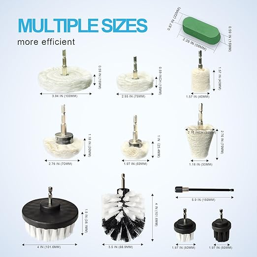 Neeki 14pcs Drill Polishing Wheel and Polishing Compound, Soft Drill Brush with 1/4 Hexagonal Shank, Suitable for Metal, Stainless Steel, Jewelry, Wood, Ceramic, Glass, etc.