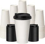 16 oz Coffee Cups with Lids 100 Pack,White Leak-Proof Disposable Coffee Cups for Hot/Cold Beverages, Party Supplies, To-Go Paper Cups for Coffee, Tea, Office, Picnic