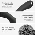 SUBEKYU Cast Iron Scrubber with Silicone Handle, Stainless Steel Skillet Cleaner for Cast Iron Pans (Black Scrubber + Scraper)