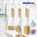Holikme 6 Pack Dish Brush Set with Bottle Brush, Dish Scrub Brush, Pan Brush and 3 Straw Brushes, Deep Cleaning Handle Brush with Scraper Tip for Kitchen Sink Dishes Bottle Cup Pot and Pans (Yellow)