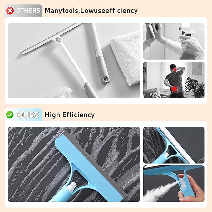 3 in 1 Window Cleaning Scraper,3 in 1 Spray Squeegee,2025 New with Brush and Built-in Spray BottleAll-Purpose,All-Purpose Window Cleaner Tool (Yellow)