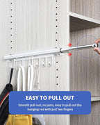 BaiNong 16.5 inch Valet Rod for Closets Pull Out Closet Valet Rod Slide Out Extra Long Silvery Valet Rods for Closets With 6 Hooks