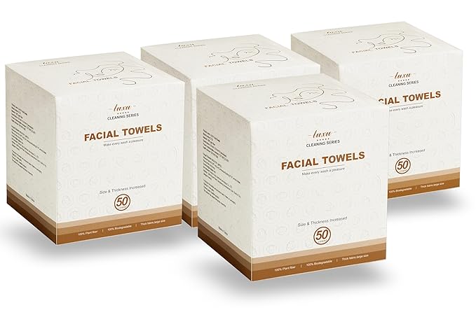 LUXU Large Disposable Face Towel,Extra Thick Soft Facial Towels Plant Fiber Facial Washcloth Biodegradable Dry Wipes for Sensitive Skin,Cruelty Free-200 Count