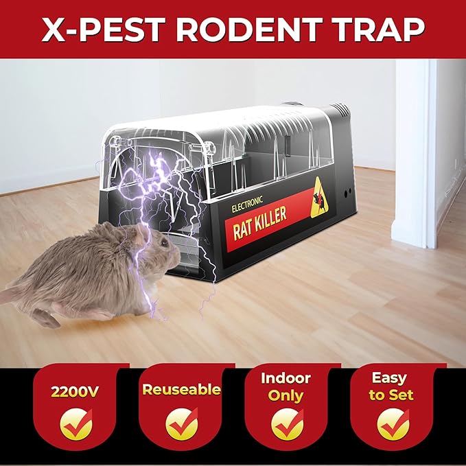 X-PEST Electronic Rat Trap 2 Pack – Big Size Electric Mouse Trap Zapper for Indoor Use, Reusable Rodent Trap, No Touch No See, Effective Mice & Rat Control