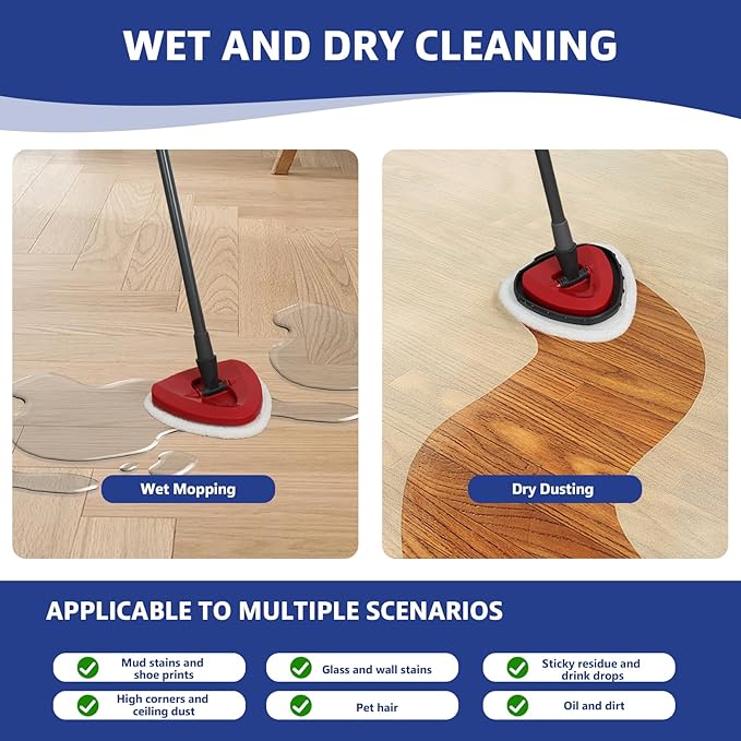 Flat Mop Head Replacements, Microfiber Mopping Pads Refills, 5-Pack Spin Mop Pads + 1 Plastic Pad &1 Scrape for Floor, Wall & Ceiling Cleaning - Fits EasyWring & RinseClean Systems