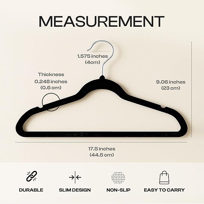Utopia Home Velvet Hangers 50 Pack – Luxury Non-Slip Slim Pant & Coat Hangers, Strong Space-Saving Clothes Hangers with Pants Bar and 360° Swivel Hook – Black