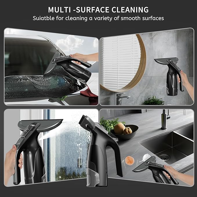 Window Vacuum Squeegee Cordless, Window Vac with Detachable Water Tank and Strong Suction, Electric Window Cleaning Tool for Shower Wall, Glass, Mirror, Countertop, Tiles, Car Windshield