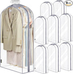 BALEINE 40'' Clear Garment Bags, 10.5'' Wide PEVA Suit Bag for Closet Clothes Dresses Suit Coats Storage (Clear, 9PK)