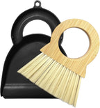 Mini Broom and Dustpan Set Bamboo Broom with Dustpan Combo Set Portable Hand Sweeper for Office Kitchen Dorm Home Quick Cleanups (Black)