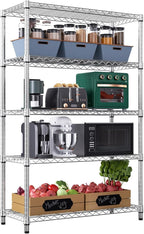 M MZG 1750 LBS Storage Shelves 5-Tier Utility Shelving Unit Steel Organizer Wire Rack for Home,Kitchen,Office,Garage, Capacity 17.7" D x 47.2" W x 72.3" H | Organizer Wire Rack, for Home, Kitchen, Office, Garage, 1750 LBS Capacity