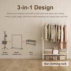 Muwuele Solid Wood Clothes Rack, Clothing Rack for Hanging Clothes, Hanging Racks for Clothes with Shelves Load 350 Lbs Garment Rack (White)