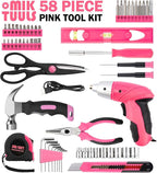 Electric Screwdriver 58pc Tool Set, Cordless & Rechargeable 3.6V Small Power Screwdriver Home Tool Kit Set with Compact Hand Box, Pink