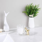 Clear Transparent Apothecary Ribbed Geometric Etched Glass Jar W/Gold Lid Cover for Bathroom Organization, Cotton Balls, Q Tips, and Small Accessories, Bathroom Storage