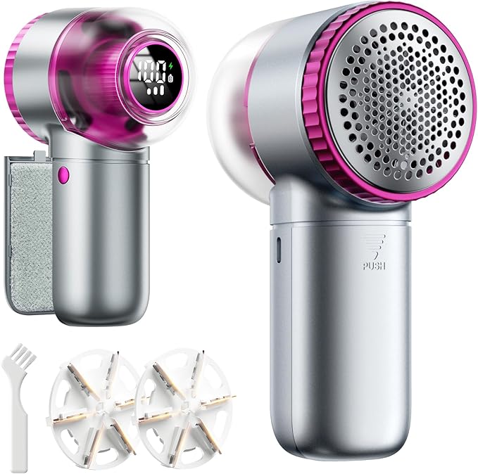 Fabric Shaver with Lint Brush, Large Lint Shaver with Digital Display, 3-Speeds Lint Remover with 6-Leaf Blades, Electric Sweater Shaver to Remove Pilling for Clothes, Furniture