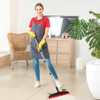 Multifunction Silicone Broom, 54 Inch Long Handle Silicone Floor Squeegee Broom, Sweep and Scrape 2 in 1 Household Cleaning Broom for Floor, Bathrooms, Kitchens, Showers, Tile, Pet Hair,Black Red