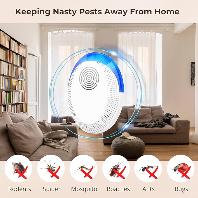 Ultrasonic Pest Repeller Device Indoor Mouse Deterrent Rodent Repellent Ultrasonic Plug in, Pest Control for Spiders, Roaches, Insects (Pack of 6)