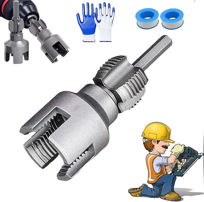 Integrated Internal & External Pipe Threading Tool, PVC Dual-function Pipe Threading Tool for 1/2" & 3/4" Pipes, Electric Drill Compatible PVC & Plastic Pipe Threader Kit for Home Repair (1/2")