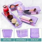 StorMiracle 23 PCS Drawer Organizer Set, 5 Varied Size Bathroom and kitchen Drawer cabinet organizer Trays, Clear Storage Bins for Makeup, Jewelry, Utensils and Gadgets, Purple