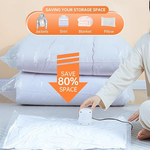 12 Pack Vacuum Storage Bags with Electric Pump, (3 Small, 3 Medium, 3 Large, 3 Jumbo) Vacuum Seal Bags for Clothing, Space Saver Bags for Travel, Luggage Compression Packing