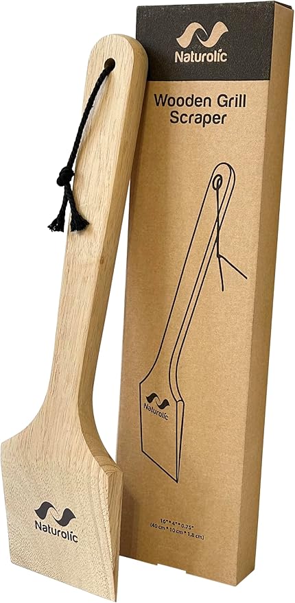 Naturolic All-Natural Wooden Grill Scraper Tool 16" | Bristle-Free Grill Cleaner for Outdoor Grill | Eco-Friendly BBQ Cleaning Tool for Safe Grate Care