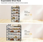 STO STO Expandable Shoe Rack, 5-Tier Metal Shoe Rack for Closet, Up to 24 Pairs Adjustable Shoe Rack Storage for Front Door Entrance, Free Standing Shoe Rack Organizer for Entryway, Black