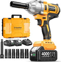 Cordless Impact Wrench 1/2 Inch, 1200N·m(886ft・lbs) Brushless High Torque Impact Gun, 21V Electric Impact Driver, 2x4.0Ah Batteries, Charger & 6 Sockets, Variable Speeds for Car/Truck RV/Mower
