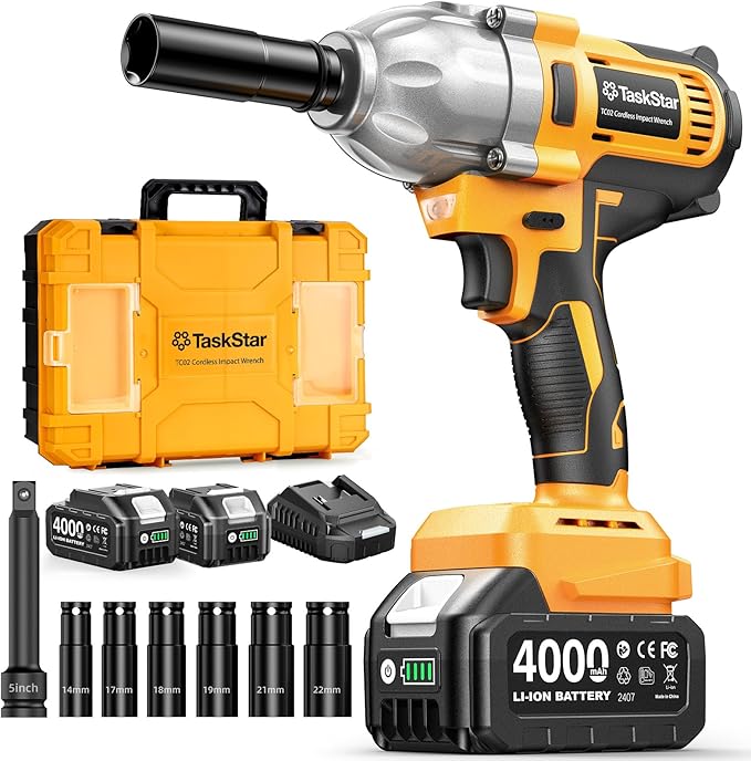Cordless Impact Wrench 1/2 Inch, 1200N·m(886ft・lbs) Brushless High Torque Impact Gun, 21V Electric Impact Driver, 2x4.0Ah Batteries, Charger & 6 Sockets, Variable Speeds for Car/Truck RV/Mower