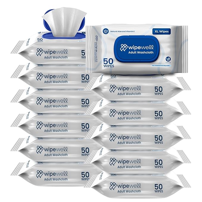 Extra Large Adult Wipes for Incontinence – Disposable Adult Washcloths with Aloe & Vitamin E – Premium Washcloth, Soft, Durable Cleansing Wipes for Adults – 12 Pack (600 ct)