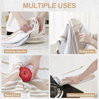 Homaxy Premium Kitchen Towels 18”x 28”, Large Cotton 380 GSM Kitchen Hand Towels, Stripe and Terry Dish Towel, Highly Absorbent Tea Towel Set with Hanging Loop, 6 Pack, Khaki