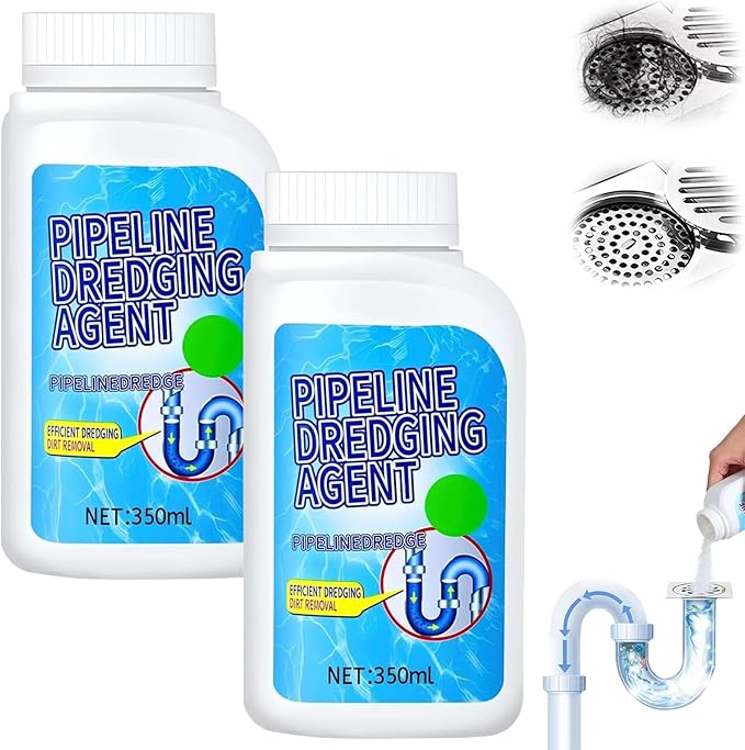 Pipeline Dredging Agent, 350ml Drain Clog Remover Agent, Quick Cleaning Drain Toilet Cleaner Tool, Powerful Sink and Dr-ain Cleaner Powder for Kitchen Toilet (2Pcs)