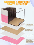 BALEINE 4 Pack Fabric Storage Bins for Shelves, Linen Storage Baskets for Organizing, Decorative Closet Bins for Clothes, Home (Pink, 17''x13''x10.5'')
