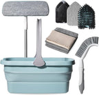 Don Aslett's Ultimate Cleaning Set | Includes 3 Cleaning Cloths, 15" Machine Washable Microfiber Mop Pad, Hard Bristle Brush, Scrubbing Pad, Grout Brush, and Collapsible Bucket for Bathroom or Kitchen