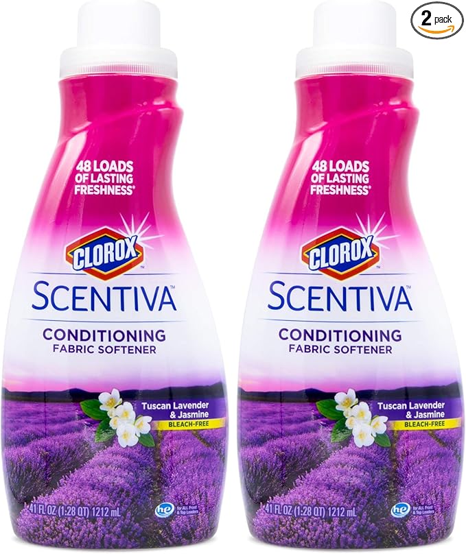 Clorox Scentiva Laundry Care, Liquid Fabric Softener Fabric Conditioner - Beautiful Tuscan Lavender & Jasmine Scent - Leaves Behind a Great Smell - 41 Fluid Ounce Bottle (Pack of 2)