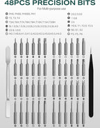 Mini Electric Screwdriver Set, 52 in 1 Precision Electric Screwdriver Cordless with 48 Magnetic Bits, Power Screwdriver Repair Tool Kit with Tweezers and Pry Bar, for Laptop Phone Electronics Repair