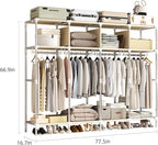 Large Portable Armoire Wardrobe Closet with 4 Hanging Rods and Lockers,Metal Storage Wardrobe Clothes Rack with Dust Cover for Clothes,16.7 in Wide,Bedroom,Gray (Grey, 77.5 in)