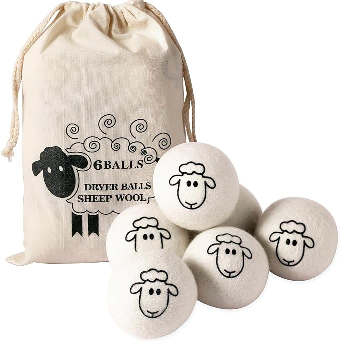 Wool Dryer Balls (6-Pack) – 100% Organic New Zealand Wool, Natural Fabric Softener, Reusable, Reduces Wrinkles & Drying Time, Eco-Friendly, Lint-Free, Chemical-Free Alternative to Dryer Sheets