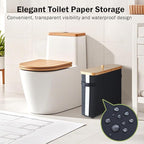 Bathroom Toilet Paper Storage Basket with Lid and Handle， Bamboo Collapsible Toilet Paper Holder Storage with Non-Slip Bottom ,Extra Toilet Roll Storage, Black