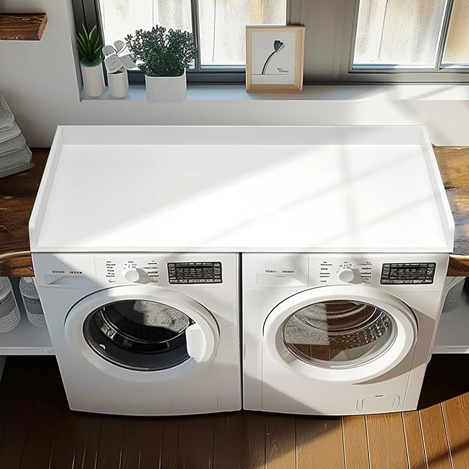 Gashell Washer Dryer Countertop, 27.5" x 58" Bamboo Washer and Dryer Countertop for Laundry Room Organization(White)