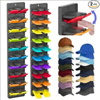 JBD Multicolor Hat Organizer for Baseball Caps, 2-Pack Wall Mounted Hat Rack Holds 20 Hats, Innovative Auto-Grip Clips Hat Holder for Closet Door & Bedroom, Damage-Free Room Decor Cap Storage