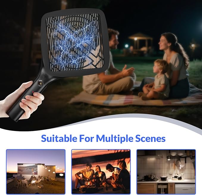 Mafiti Bug Zapper 3000V Mini Electric Fly Swatter with LED Light,Bug Zapper Indoor with Safety Grid for Home,Kitchen&Outdoor Camping-AA Battery Powered (not incl.)