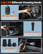 Compressed Air Duster, 130K RPM Powerful Cordless Mini Blower with Display, 10-Gear Adjustable Car Vacuum with Fast Charging, Rechargeable Handheld Vacuum for Home, Outdoor and Car (Black, 2-in-1)